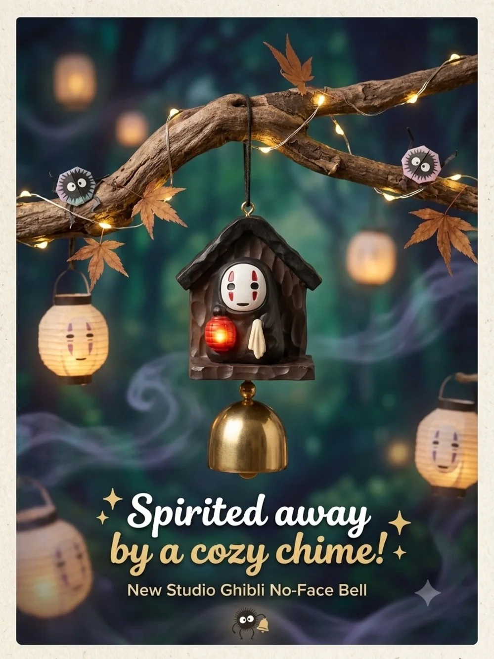 No-Face Bell Wind Chime - Black & Gold